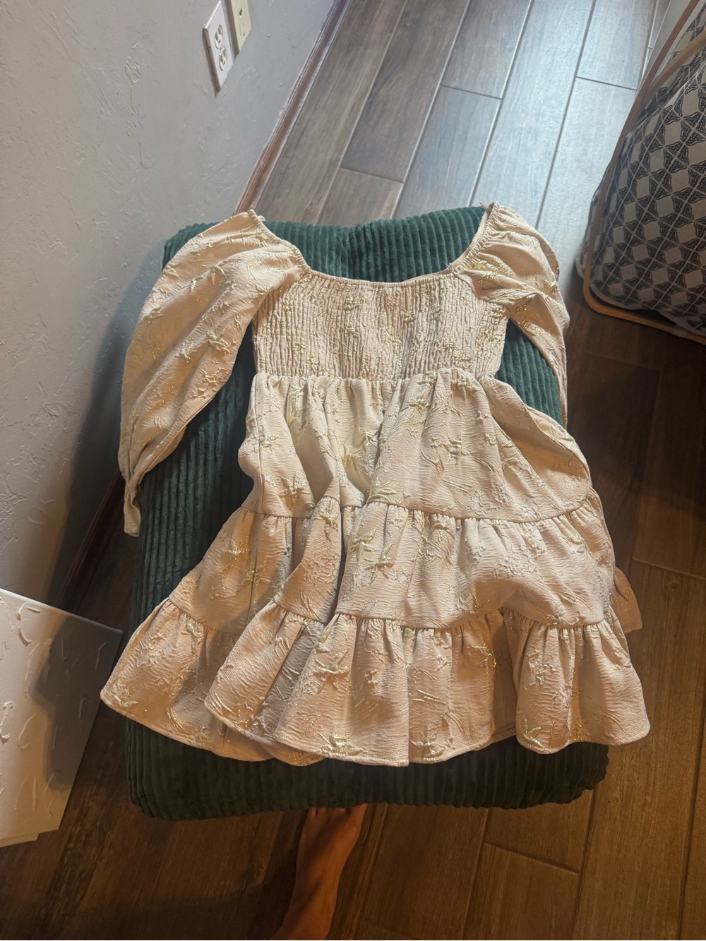Able Cream Long Sleeve Tiered Mini Dress